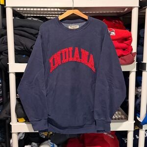 Vintage 90s Indiana University Embroidered Spell Out Blue Mens Large Crewneck